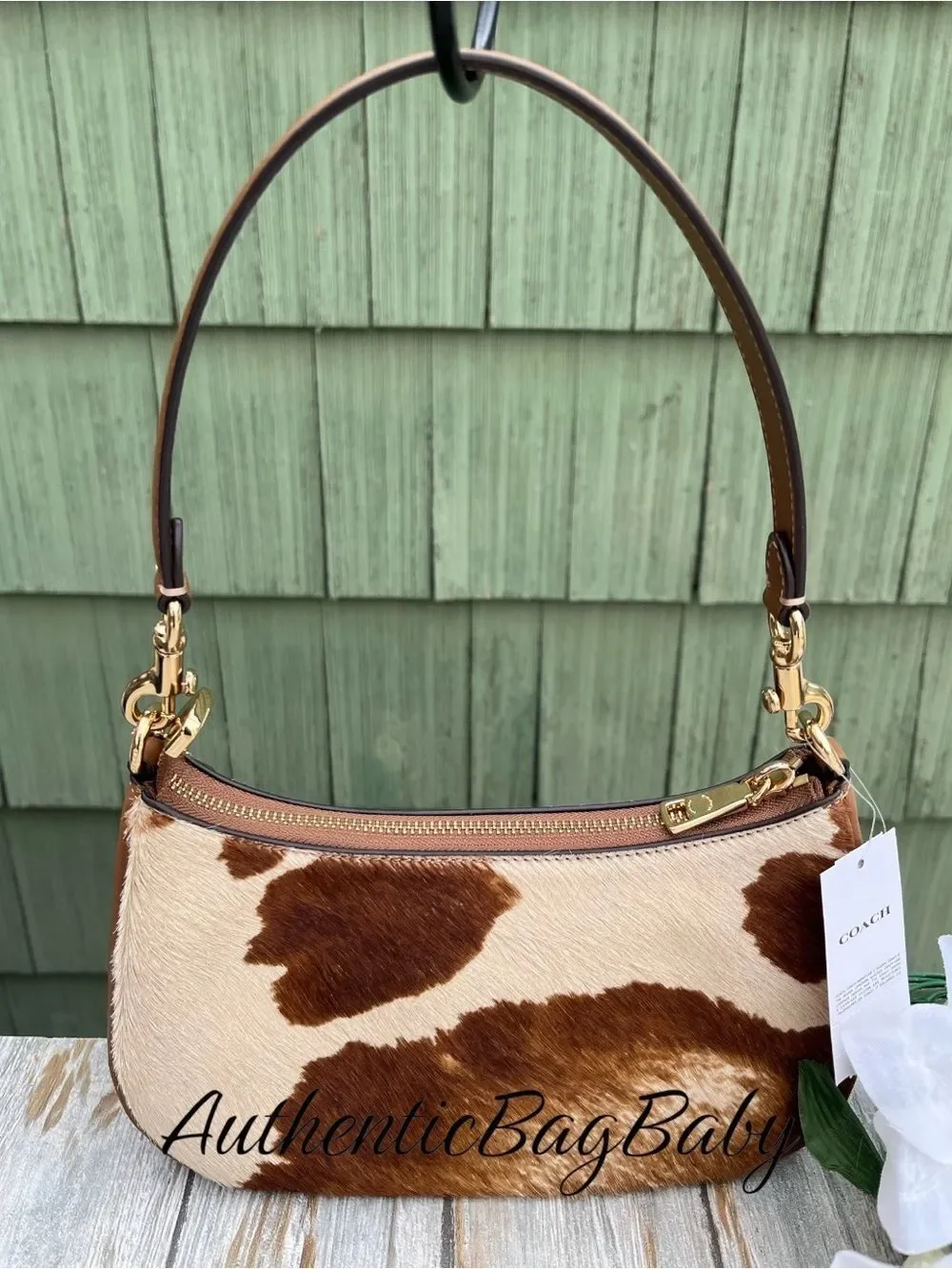Coach Teri Shoulder Bag In Haircalf With Cow Print Purse